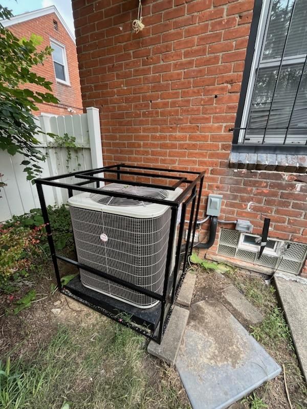 Condenser replacement with safety cage after work
