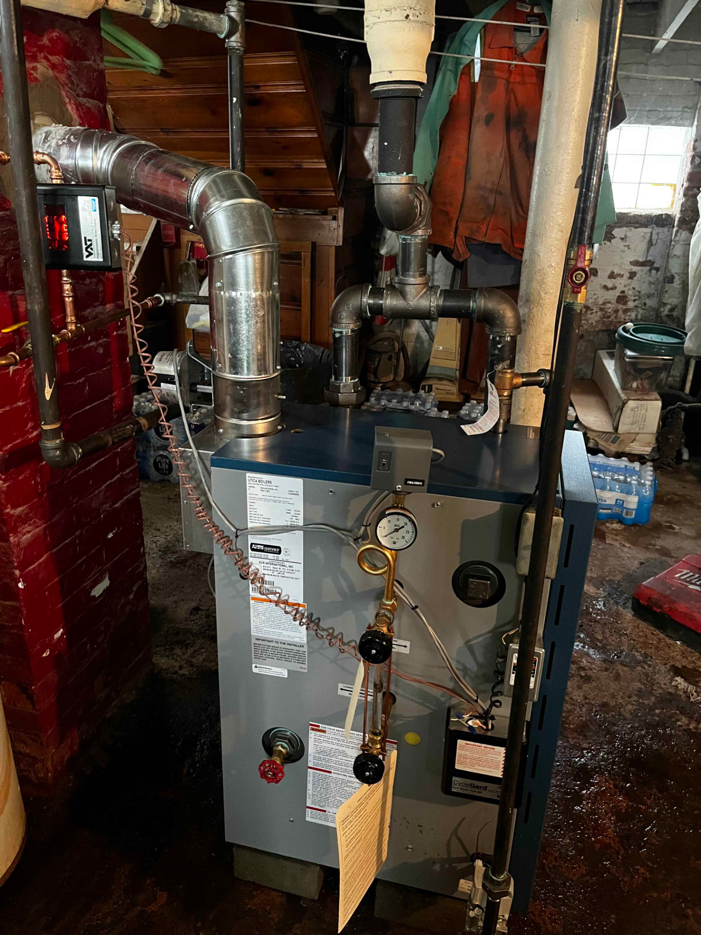 Steam boiler installation — New steam boiler with fresh controls and safety piping